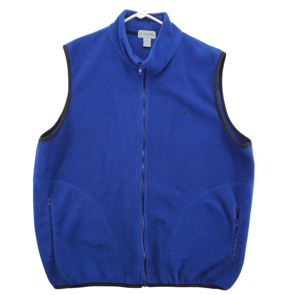 IZOD Vest Men's Long Sleeve Full Zip Fleece Pockets Soft Outdoor Blue Size Large - Picture 1 of 11